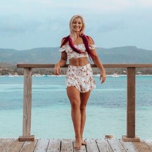 Floral Off-Shoulder Crop Top and Shorts Set